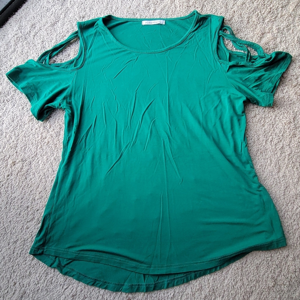 Adreamly Green Cold Shoulder Women's Top
